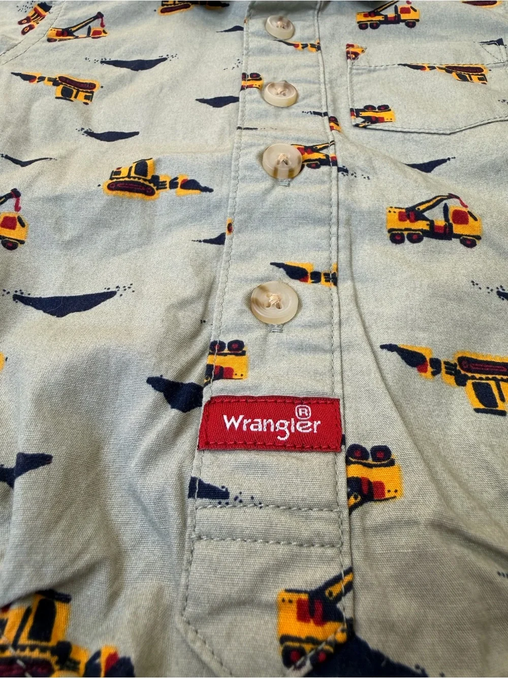 100% Cotton Wrangler Baby Boy 3M Construction Truck Button Down Romper